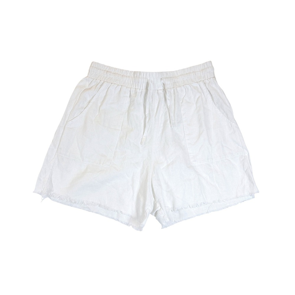 Nicole Miller Shorts Women Large White Linen Blend Frayed Hem Drawstring